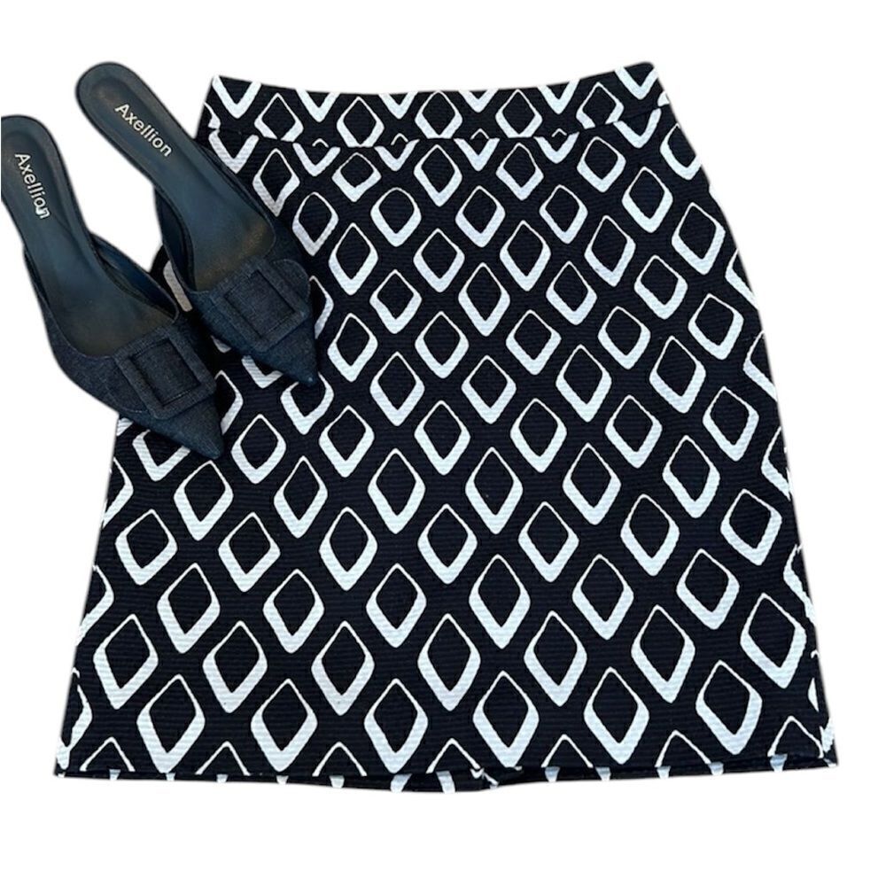 Ann Taylor sz 4 blue and white abstract print fully lined back zip skirt EUC